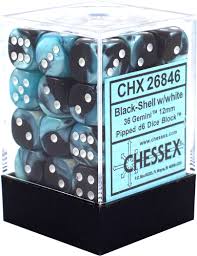 Chessex D6 36 Pack - Black-Shell With White Gemini 12mm Pipped  D6 Dice Block - Comic Warehouse