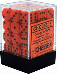 Chessex D6 36 Pack - Orange With Black Opaque 12mm Pipped  D6 Dice Block - Comic Warehouse