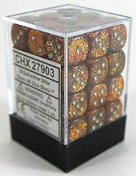 Chessex D6 36 Pack - Gold With Silver Glitter 12mm Pipped D6 Dice Block