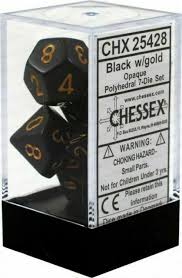 Chessex Polyhedral 7-Die Set - Opaque - Black With Gold - Comic Warehouse