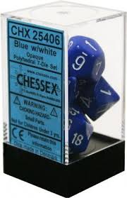 Chessex Polyhedral 7-Die Set - Opaque - Blue With White - Comic Warehouse