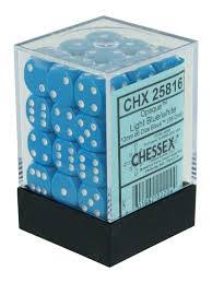 Chessex D6 36 Pack - Light Blue  With White Opaque 12mm Pipped  D6 Dice Block - Comic Warehouse