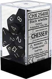 Chessex Polyhedral 7-Die Set - Opaque - Black With White - Comic Warekouse