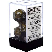 Chessex Polyhedral 7-Die Set - Leaf - Black-Gold With Silver - Comic Warehouse