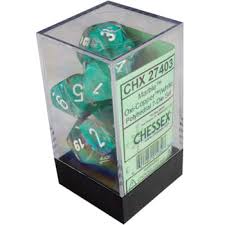 Chessex Polyhedral 7-Die Set - Marble - Ivory With Black - Comic Warehouse