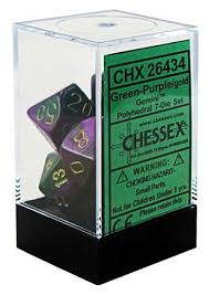 Chessex Polyhedral 7-Die Set - Gemini - Green-Purple With Gold - Comic Warehouse