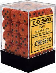 Chessex D6 36 Pack - Fire Speckled 12mm Pipped  D6 Dice Block - Comic Warehouse