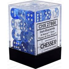 Chessex D6 36 Pack - Dark Blue With White Nebula 12mm Pipped D6 Dice Block - Comic Warehouse