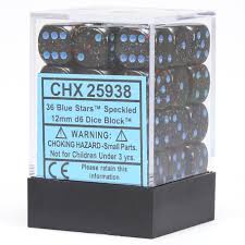 Chessex D6 36 Pack - Blue Stars Speckled 12mm Pipped  D6 Dice Block - Comic Warehouse