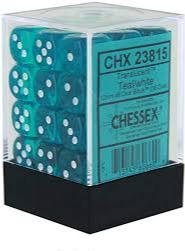 Chessex D6 36 Pack - Teal With White Translucent 12mm Pipped  D6 Dice Block - Comic Warehouse