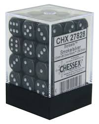 Chessex D6 36 Pack - Smoke With Silver Borealis 12mm Pipped  D6 Dice Block - Comic Warehouse