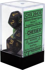 Chessex Polyhedral 7-Die Set - Gemini - Black-Green With Gold - Comic Warehouse