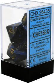 Chessex Polyhedral 7-Die Set - Gemini - Black-Blue With Gold - Comic Warehouse