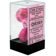 Chessex Polyhedral 7-Die Set - Vortex - Pink With Gold - Comic Warehouse