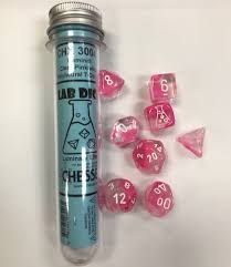 Chessex Polyhedral 7-Die Set - Gemini - Clear-Pink With White - Comic Warehouse