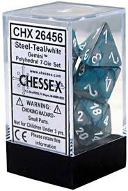 Chessex Polyhedral 7-Die Set - Gemini - Steel-Teal With White - Comic Warehouse