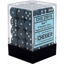 Chessex D6 36 Pack - Sea Speckled 12mm Pipped  D6 Dice Block - Comic Warehouse