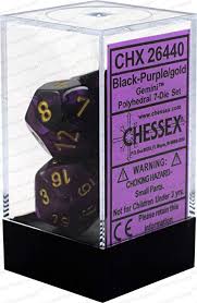 Chessex Polyhedral 7-Die Set - Gemini - Black-Purple With Gold - Comic Warehouse