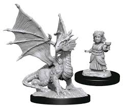 D&D Silver Dragon Wyrmling & Halfling Dragon Friend Unpainted Miniatures - The Comic Warehouse