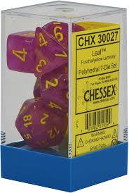 Chessex Polyhedral 7-Die Set - Leaf - Fuschia With Yellow Luminary - Comic Warehouse