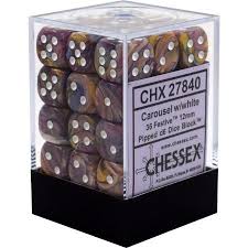 Chessex D6 36 Pack - Carousel With White Festive 12mm Pipped D6 Dice Block - Comic Warehouse