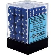 Chessex D6 36 Pack - Blue With White Opaque 12mm Pipped  D6 Dice Block - Comic Warehouse