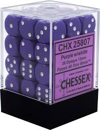 Chessex D6 36 Pack - Purple With White Opaque 12mm Pipped  D6 Dice Block - Comic Warehouse