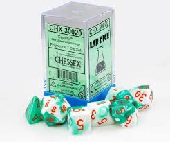 Chessex Polyhedral 7-Die Set - Gemini - Mint Green-White With Orange - Comic Warehouse