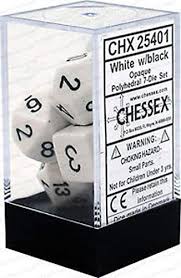 Chessex Polyhedral 7-Die Set - Opaque - White With Black - Comic Warehouse