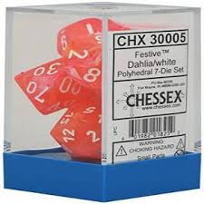 Chessex Polyhedral 7-Die Set - Festive - Dahlia With White - Comic Warehouse