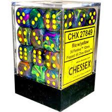 Chessex D6 36 Pack - Rio With Yellow Festive 12mm Pipped D6 Dice Block - Comic Warehouse