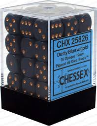 Chessex D6 36 Pack - Dark Blue With Copper Opaque 12mm Pipped  D6 Dice Block - Comic Warehouse